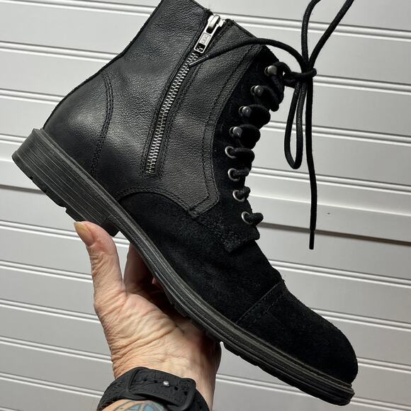 The Rail Norwood Cap Toe Suede & Leather Side Zip & Front Lace Up Boots Size 41 - Picture 5 of 12